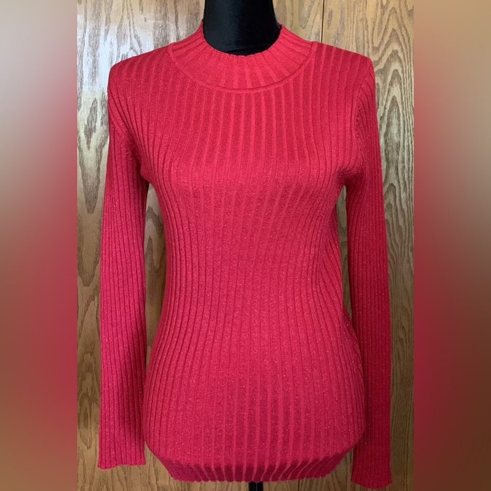 No Boundaries Red Sparkly Christmas Holiday Pullover Longsleeve Shirt Size Large